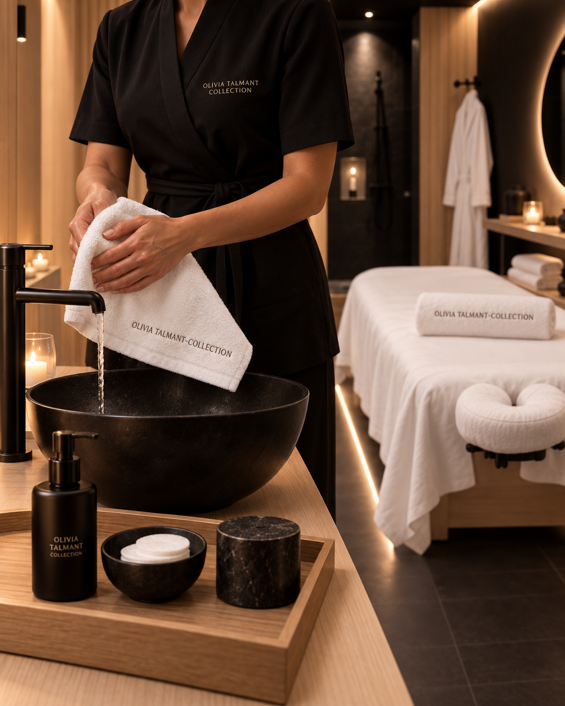 Preparation et hygiene avant un soin au centre de formation Olivia Talmant Collection